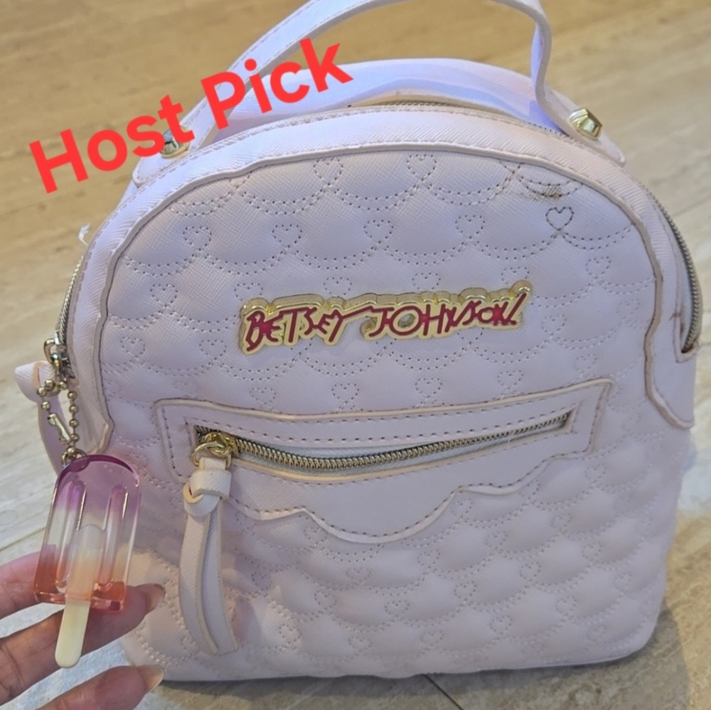 Betsey Johnson Pale Pink Quilted Heart Design Adjustable Backpack
